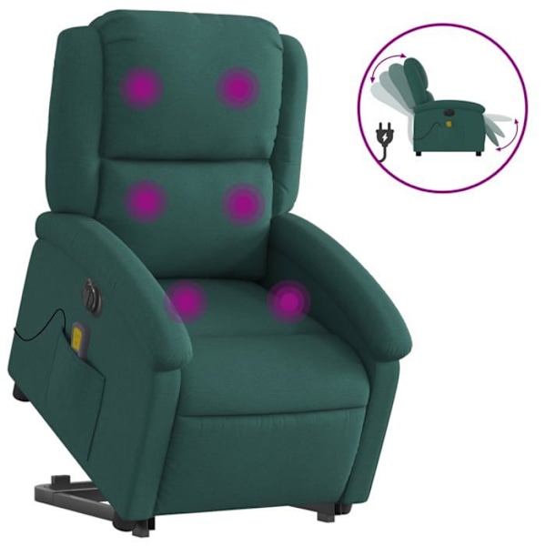 Relaxationsstol med massagefunktion og elektrisk løft, justerbar i mørkegrøn stof DEC027874 Grön