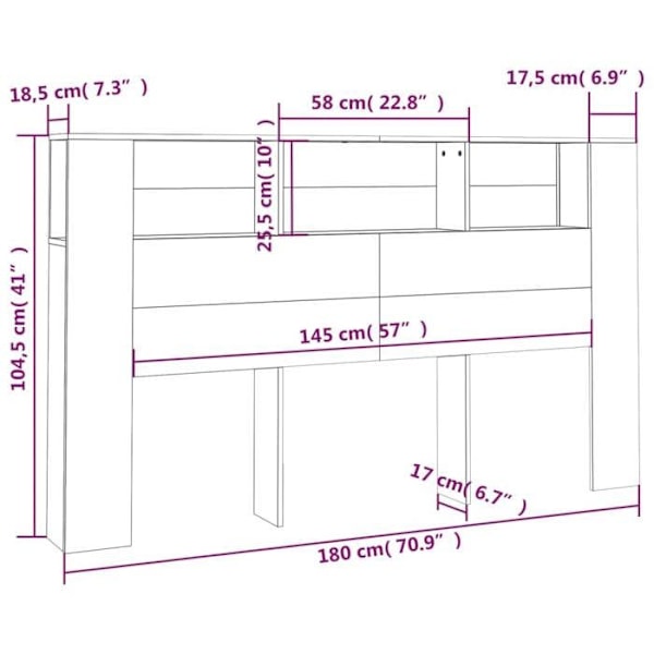 Hovedgærde med opbevaring, tilbehør til seng, natbord, hylde 180 x 18,5 x 104,5 cm MDF grå TDL0200006