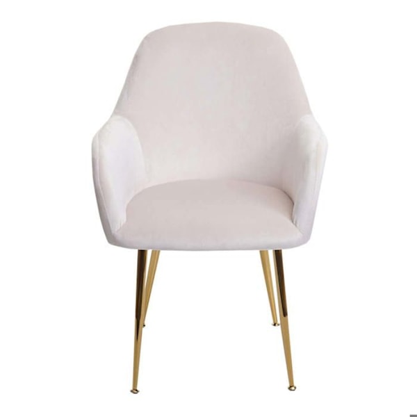 2 kpl pyöreäselkäisiä retro-design ruokatuoleja vaaleancreme sametista, kultaiset jalat 04_0007351 Vit
