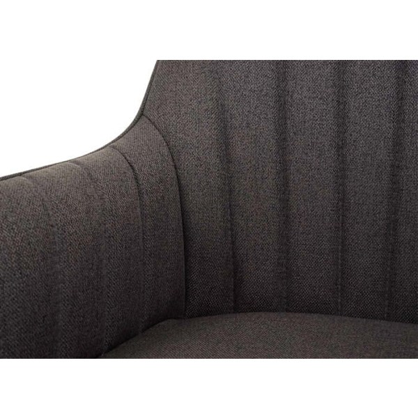 Ruokasalin tuoli, harmaanruskea kangassohva, metallinen retrodesign.