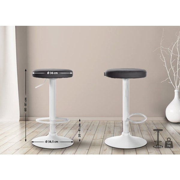 Barstolar - Décoshop26 - TDB10682 - Set med 2 - Höj- och sänkbart - Modern design Vit