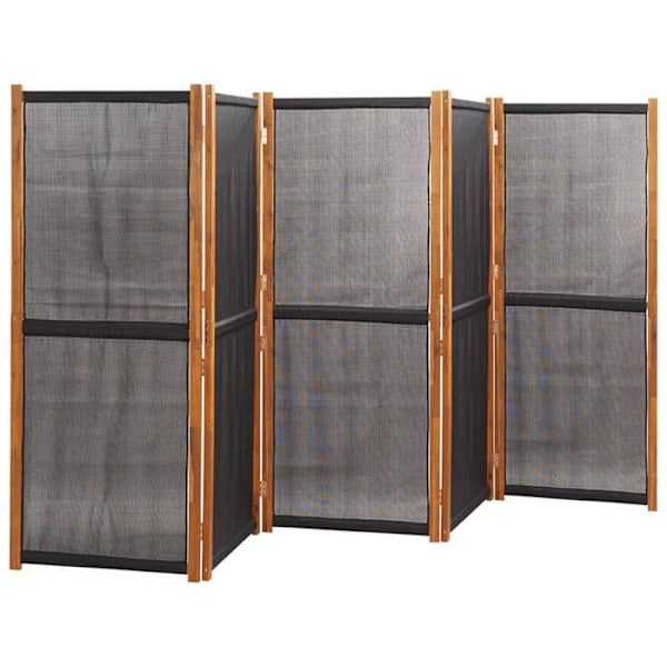 Paravent separator for room partition 5 panels x black 350 x 180 cm textilene black and wood DEC031018 kastanj