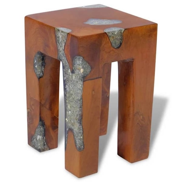 Tabouret med sidestøtte til planter 30x30x40 cm i massivt teaktræ og multicolor resin DEC026339 kastanj