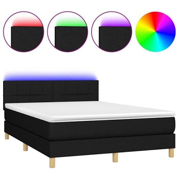 Sengramme - TDL - 140x190 cm - Sort stof - LED - Polstret bund Svart