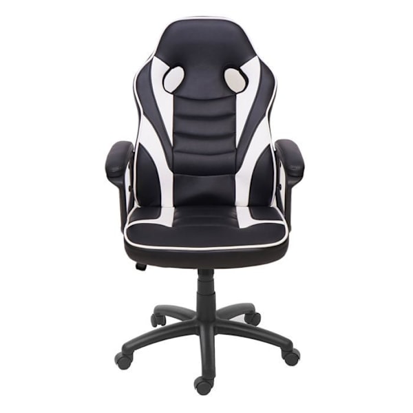 Ergonomisk svängbar spelarbetsstol med hjul, justerbar höjd, syntetiskt material i svart/vitt 04_0001840 Vit