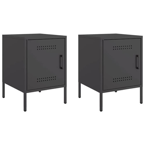 Sæt med 2 natborde med skab med dør 36 x 39 x 50,5 cm sort stål DEC035483 Svart