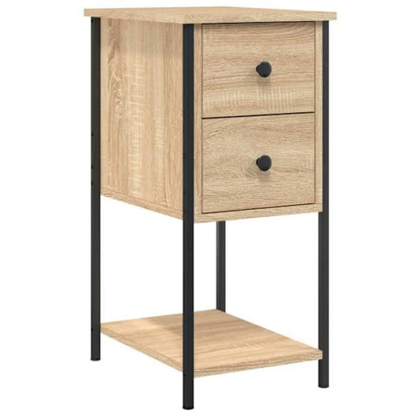 Sæt med 2 natborde med to skuffer 32 x 42 x 70 cm ingeniørtræ farve eg og jern DEC035868 kastanj