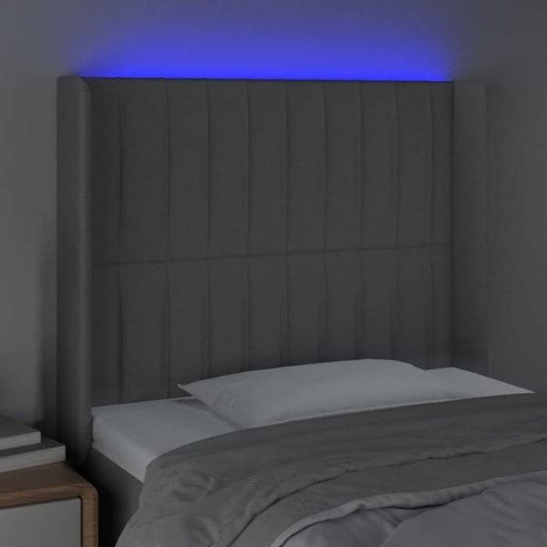 Hovedgavl til soveværelse med LED-møbler 103 x 16 x 118/128 cm lys grå stof TDL0201433 Grå