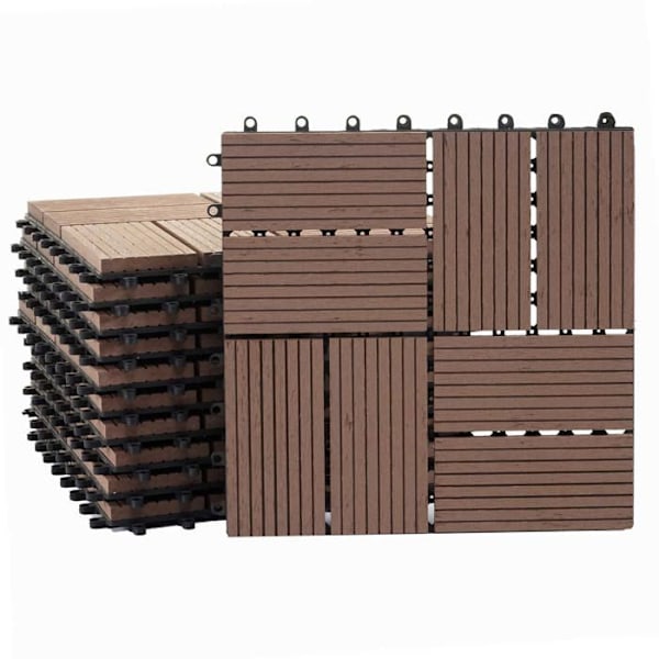 WPC-lattia-laatat parvekkeelle terassille puun näköiset 11 kappaletta 30x30cm 1m² tiilimuoto teak-värissä kahvi 04_0005442 kastanj