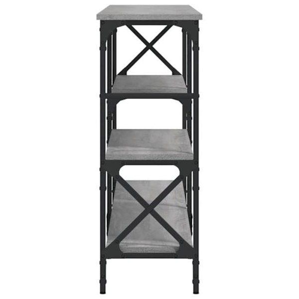 Toiminnallinen ja tyylikäs sisäänkäyntipöytä hyllyillä 180 x 29 x 76,5 cm harmaata engineering-puuta ja terästä DEC032227 kastanj