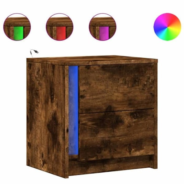 Sæt med 2 natborde med skuffer og LED 43 x 34 x 45 cm i brunt ingeniørtræ DEC032841 kastanj