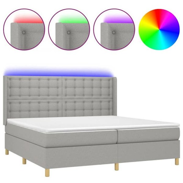 LED-sengramme med hovedgærde, madras og topmadras 200x200 cm lys grå stof TDL0207774 Grå