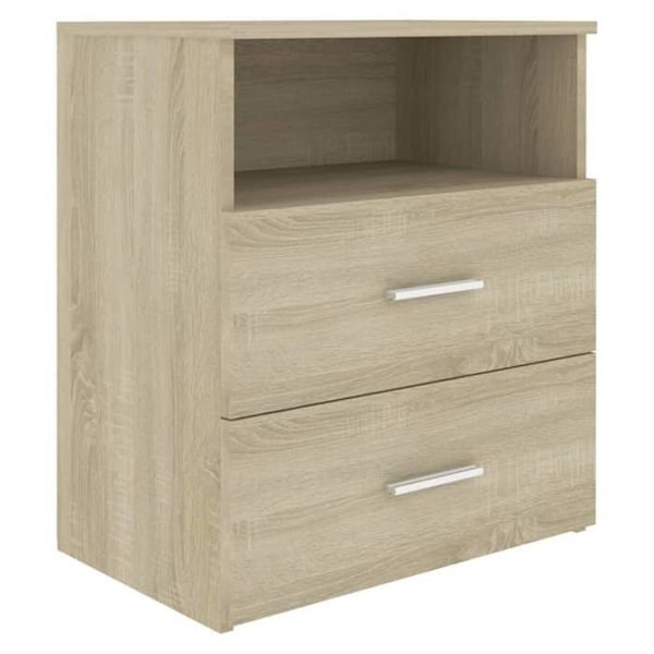 Sæt med 2 natborde med skuffer og åben afdeling 50 x 32 x 60 cm ingeniørtræ farve eg DEC035292 kastanj