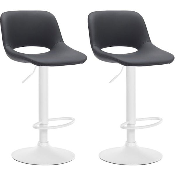 Barstole højde x2 med fodstøtte i sort PVC, hvid metalstel 10_0004070 Vit