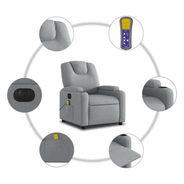 TV afslapningsstol med massagefunktion, elektrisk, 6 massagepunkter i lysegrå stof DEC027156 Grå