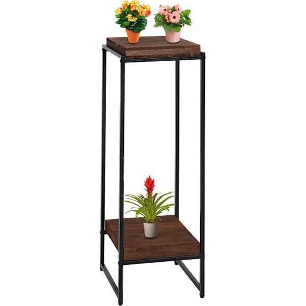 Plantesupport, blomsterhylde, sidebord i metal MDF mørkebrun 101