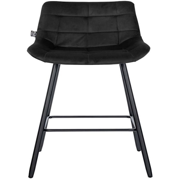 Barstol x1 med fodstøtte, betrukket med sort velour, fireben i sort metal 10_0005466 Metall