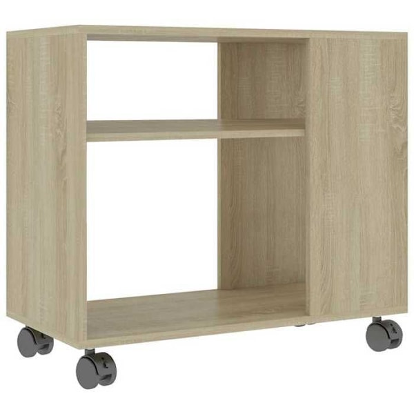 Side table til stuen på hjul 70 x 35 x 55 cm i ingeniørtræ farve eg DEC032426 kastanj