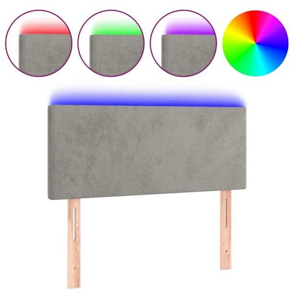 Hovedgærde til soveværelse møbel med LED 90 x 5 x 78/88 lys grå velour