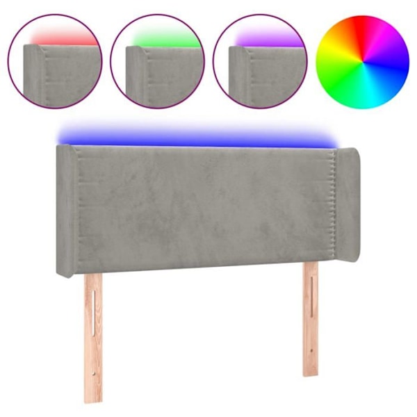 Sänggavel tillbehör sängrum möbel med LED 93 x 16 x 78/88 ljusgrå sammet