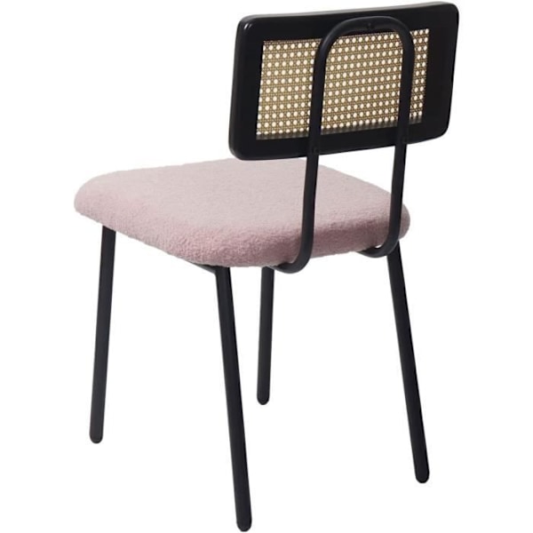 Set med 2 matstolar i kök i poly-rattan metall och tyg/te i rosaboucle.
