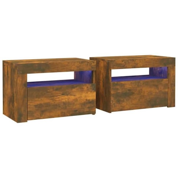 Sæt med 2 natborde med LED-lys og opbevaringsplads 60 x 35 x 40 cm ingenieurtræ brun DEC034837 kastanj