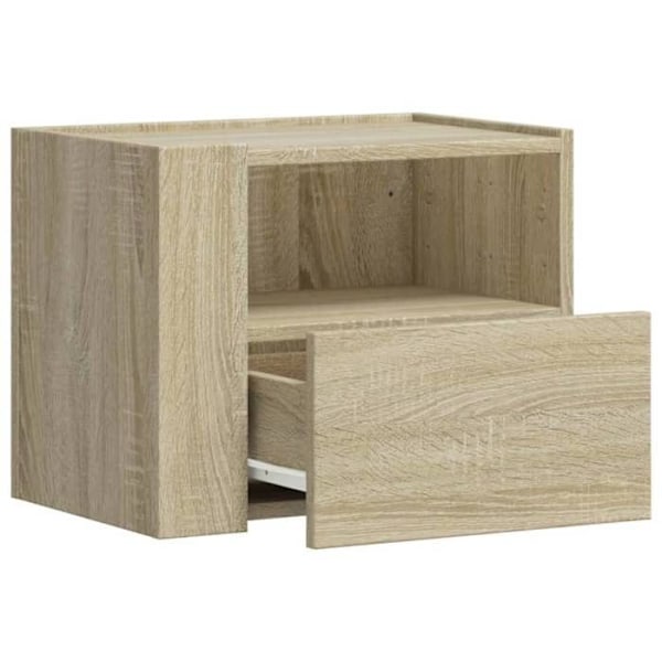 Sæt af 2 vægmonterede natborde med skuffe og åbent rum 45 x 30 x 35 cm ingeniørtræ farve eg DEC036072 kastanj