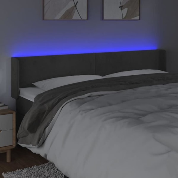 Hovedgærde til seng med LED-møbel 183 x 16 x 78/88 mørkegrå velour