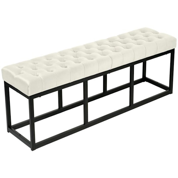 Bænk ved seng af 150 cm i cremevelour med metal i sort, 10_0003669 Grädde