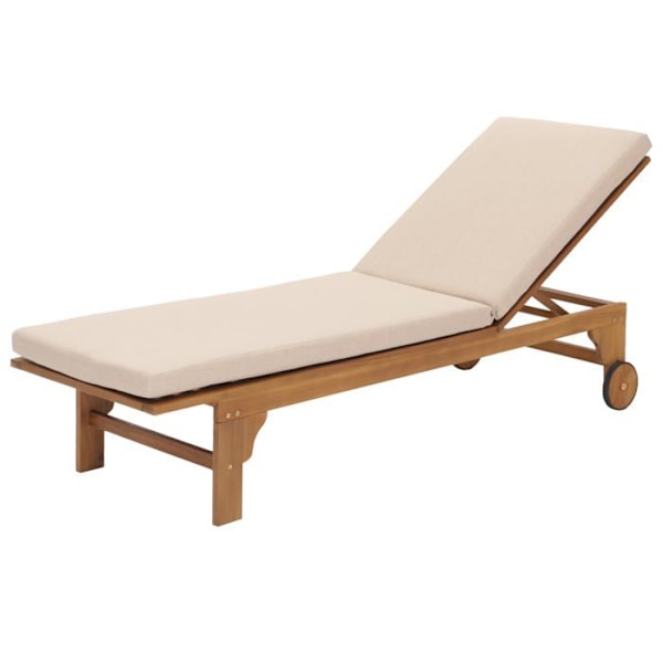 Trädgårdssoffa chaise longue i trä och dekorativ konstrotting med beige creme kudde 04_0008607 Beige