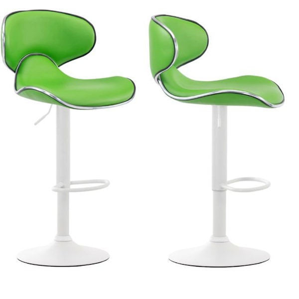 Set om 2 barstolar i modern design med matt vit metallfot och grön syntetisk sits 10_0000351 Vit