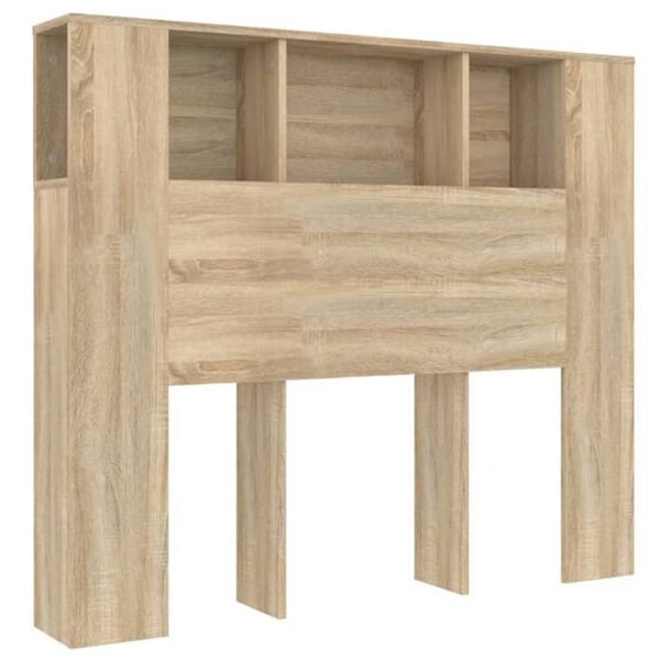 Hovedgærde med opbevaring, sengelampe, natbord, hylde 120 x 18,5 x 104,5 MDF egetræsfarve