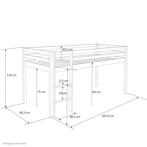 Liträmezzan - LIT06201 - 90x200cm - Massivt trä - Vändbar stege - 1 plats Vit