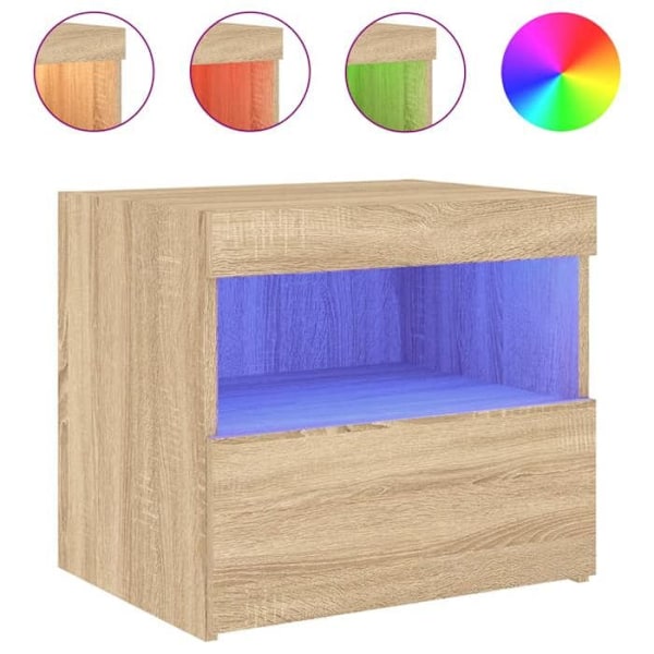 Sengelampe med LED-lys med skuffe og rum 50 x 40 x 45 cm i ingeniørtræ farve eg DEC033186 kastanj