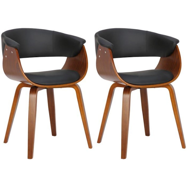 2 kpl retro-design ruokailutilan tuoleja, ruskea puurakenne ja musta PVC-istuin 10_0001686 kastanj