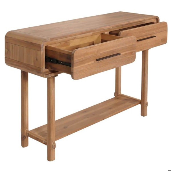 "Table console side table med to hylder og to skuffer i akacietræ 80x120x35 cm 04_0008493" kastanj