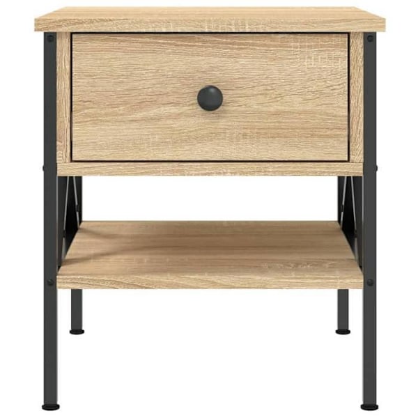 Sæt med 2 natborde med skuffe og hylde 40 x 42 x 45 cm i ingeniørtræ farve eg og metal DEC035282 kastanj