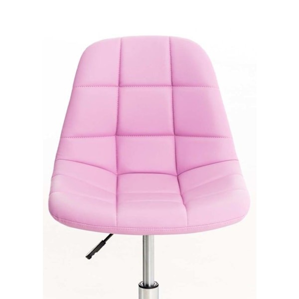 Rosa PVC og krom metal justerbar højde kontorstol taburet med hjul 10_0002491 Metall