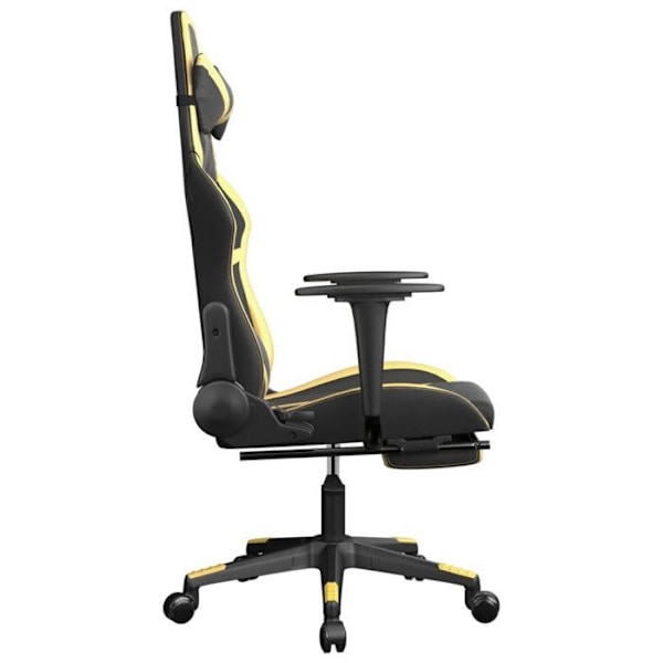 Kontor stol gaming stol med massagefunktion med lændepude og fodstøtte i sort og guld PVC DEC025853 Svart