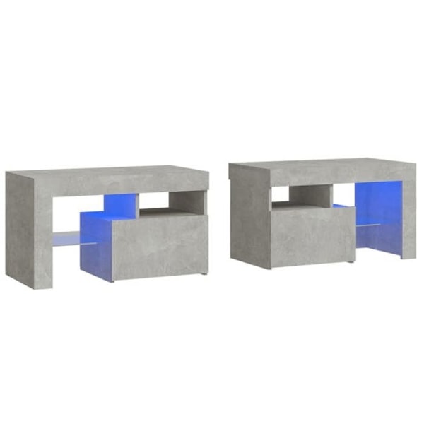 Set av 2 sängbord med LED-lampor, förvaringsfack med dörr 70 x 36,5 x 40 cm ingenjörsträ grå DEC03530 kastanj