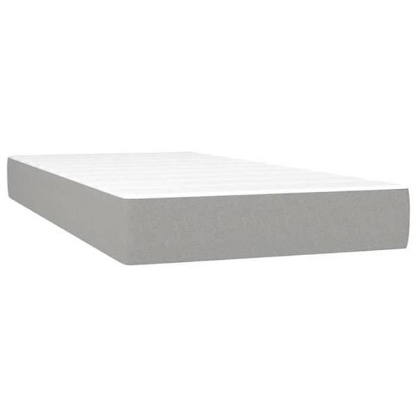 LED-vuodekehys, jossa on sänkylaatikko, pääty ja patja 90x190 cm vaaleanharmaata kangasta TDL0209478 Grå