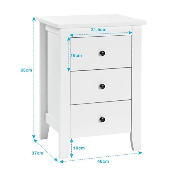 Nattduksbord modern sängbord med 3 lådor för sovrum 46 x 37 x 65