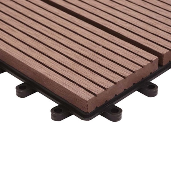 11 kpl WPC-laattat, puun näköinen viimeistely parvekkeelle/terassille 30 x 30 cm = 1 m² väri kahvi pystysuora viiva 04_0006196 kastanj