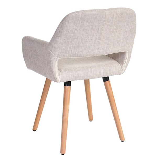 Retro design ilman pyöriä, kermavärinen kangasruokailupöydän tuoli, vaaleasta puusta jaloilla.