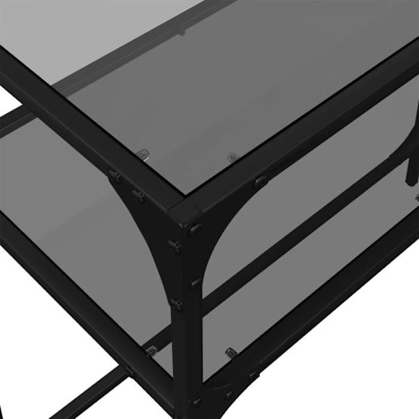 Konsolbord til entré, stuebord med hylde 80 x 35 x 81 cm i sort stål og glas DEC031343 Svart