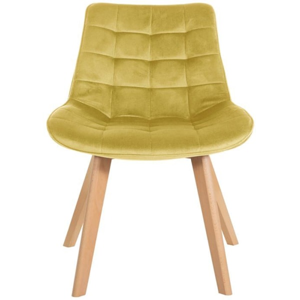 Spisestole x1 skandinavisk design med firkantede syninger i gul velour, lys træben 10_0002187 kastanj