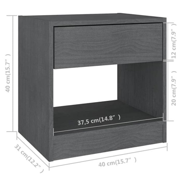 Sæt af 2 natborde med skuffe og åbent rum 40 x 31 x 40 cm grå fyrretræ DEC035320 kastanj