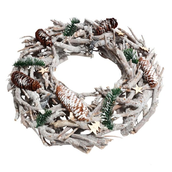 Adventskrans rund dekorationskrans jul bordkrans i træ diameter 48 cm hvid grå 04_0006550 Vit
