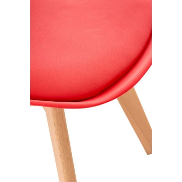 Set om 4 stolar för matplats, kök eller kontor i plast och syntetiskt material, röd med ben i trä 10_0000968 kastanj