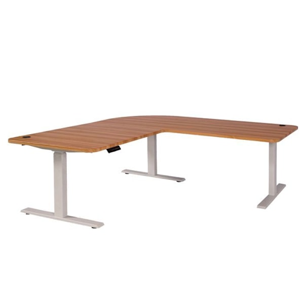 Elektrisesti säädettävä kulmapöytä, tietokonepöytä, 178 x 178 cm, HDF, tammen värinen, valkoiset terässчаткki. Vit